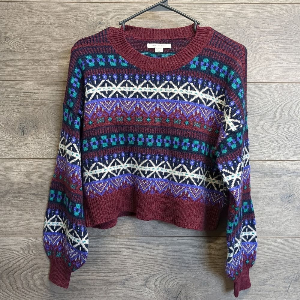 American Eagle Patterned Winter Theme Sweater Womens Regular Size XS